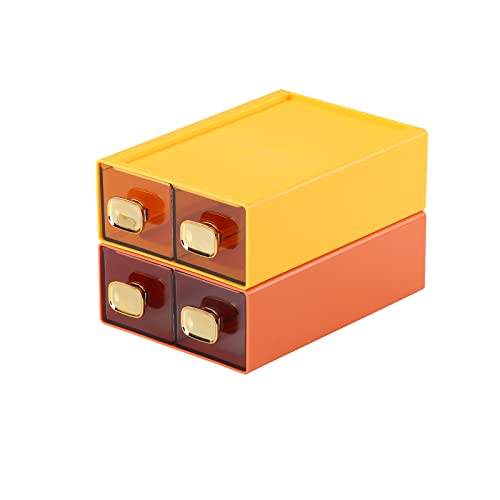 Desktop Storage Drawers, Stackable Countertop Organizer with Drawers | Orange & Yellow, 4 Small Drawers for Office Supplies, Makeup Organizer, Home Improvement, Desk Organization, Teacher Toolbox - color: 4 Small Drawers, OG & YE