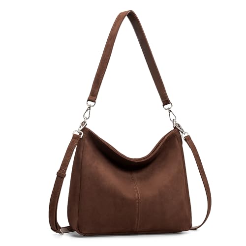 befen Soft Genuine Leather Hobo Bags Purse for Women Crossbody Shoulder Bag | Real Leather, Slouchy Shoulder Bag, 2 Detachable Shoulder Straps, Multi Pockets - color: Suede Hobo Coffee