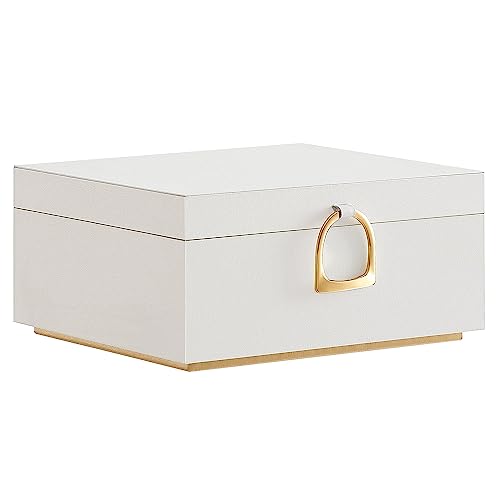 SONGMICS 2-Layer Jewelry Box with Handle, Removable Tray, Floating Effect | Jewelry Organizer, 8.1 x 9.4 x 4.3 Inches, Gift for Loved Ones, Cream White and Tan, GREETA Collection UJBC165W01 - color: White