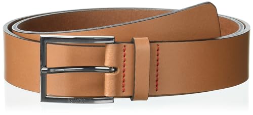 HUGO Men's Dressy Leather Belt With Gun Metal Hardware - color: Burnet Caramel, size: 32
