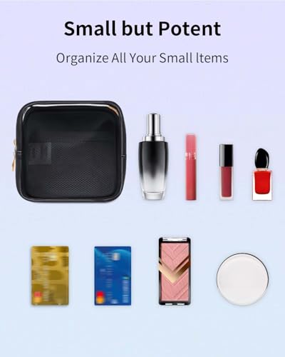 Wandering Nature Clear Makeup Bag for Purse Mini Make up Bag Cute Cosmetic Pouch for Women with Slip-in Pockets Travel Toiletry Essentials Vegan Leather Organizer Pouch,Patent Pending - color: Black