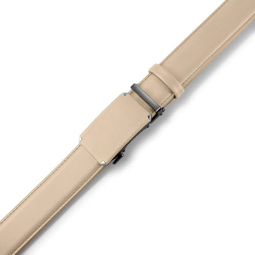 Men's Leather Ratchet Belt, 1 3/8" Wide, Cut-to-Fit - color: Beige, size: Belt Waist : 42‘’ to 48‘’ Adjustable