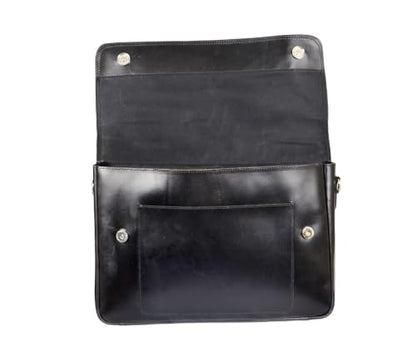 Full Grain Leather Briefcase for Men, Handcrafted Laptop Bag with Multiple Compartments,Fits 15.6 Inch Laptop - color: Black
