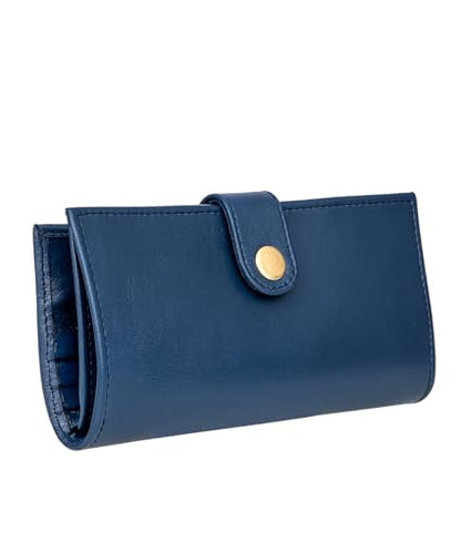 Women’s Genuine Leather Wallet – Slim Design with Secure Snap Multiple - Card Slots & Interior Zipper Pocket (Blue) - color: Blue