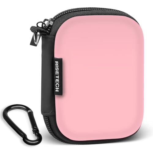 Earbud Case Holder, RISETECH Hard Earphone Travel Case Zipper Pouch Compatible with Wired Earbuds, TAGRY X08, Btootos A90 Pro, in Ear Monitor -Pink - color: Pink