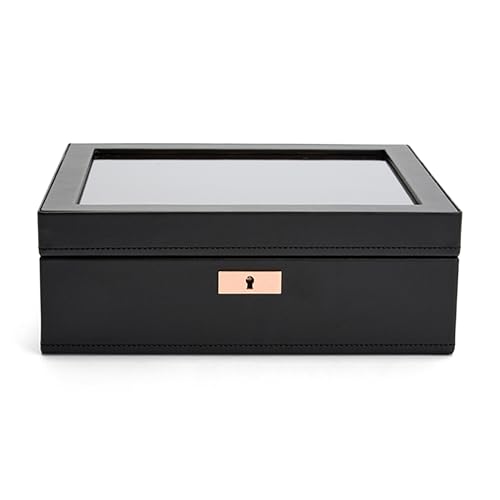 WOLF Axis 8-Piece Watch Box, Copper - Features 8 Watch Compartments, Lock and Key, Suspended Watch Cushions & Smart Watch USB Port - color: Black/Copper, size: 8 Piece
