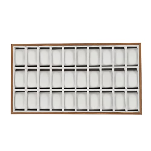 LOYALHEARTDY 30 Grid Watch Jewelry Tray Organizer Wooden Box Organizer Display Tray Watch Bracelet Display Holder with Removable Pillow for Men & Women Storage and Display