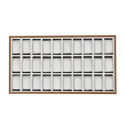LOYALHEARTDY 30 Grid Watch Jewelry Tray Organizer Wooden Box Organizer Display Tray Watch Bracelet Display Holder with Removable Pillow for Men & Women Storage and Display
