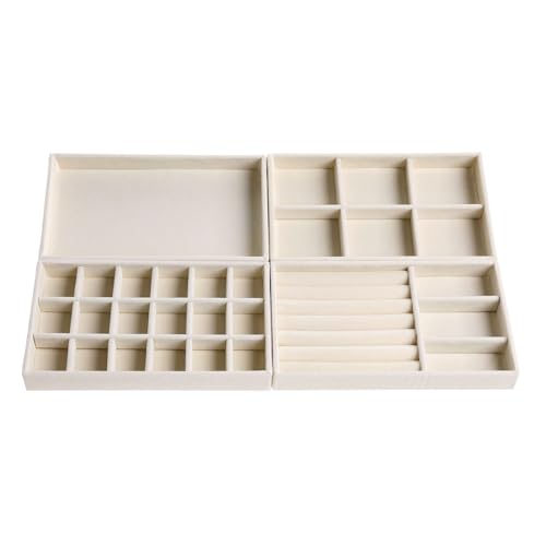 Velvet Jewelry Organizer for Drawer, Stackable Jewelry Drawer Inserts in Dresser, 8in Beige Storage Display Case for Rings Stud Necklaces Accessories, Set of 4 - color: 1 set