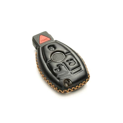 Vitodeco Leather Keyless Entry Remote Control Smart Key Case Cover Compatible with Mercedes Benz (Black) - color: Black