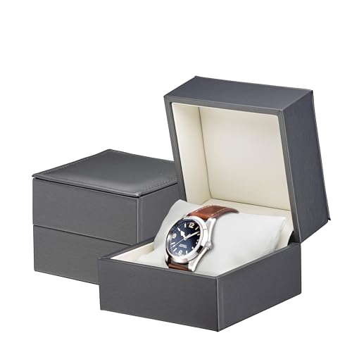 Premium Leather Watch Box for Women & Men - Bangle/Bracelet Box with Pillow - Leather Interior with Stitching Bracelet/Bangle & Watch Case - Ideal for Watch & Bracelet Gift Box Display by AllurePack - color: Charcoal Grey, size: Pillow Box