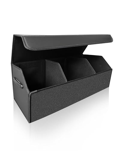 Fyzeoty Car Trunk Organizer for SUV and Sedan, Black, 29.5 inches | Fan‑Favorite Pick, Extra Large, Leather Storage Box, Magnetic Lid, Collapsible & Adjustable, Water‑Resist & Dust‑Proof - color: Black, size: Extra Large