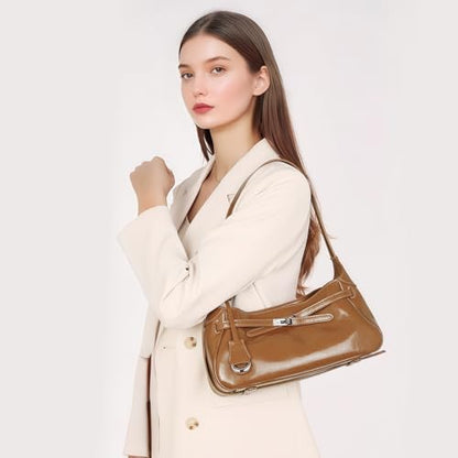 Genuine Leather Hobo Bag for Women, Slouchy tote Bags Purse Shoulder bag - color: S-brown