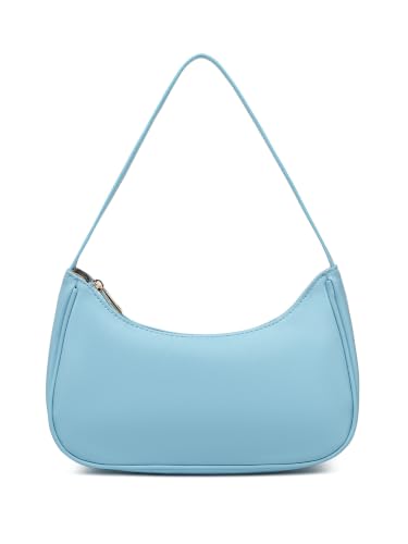 Afashor Shoulder Bags for Women Vegan Leather Hobo Sling Tote Handbag Retro Clutch Purse with Zipper Closure - color: Light Blue