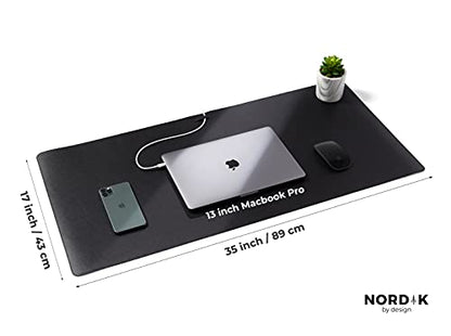 Nordik Leather Desk Mat - Pebble Black - Large Leather Desk Pad (35x17 in) | Premium Vegan Leather Desk Pad with Cable Organizer, Giftable, Extended Waterproof Mouse Mat, Non-Slip Desk Pad Protector - color: Pebble Black