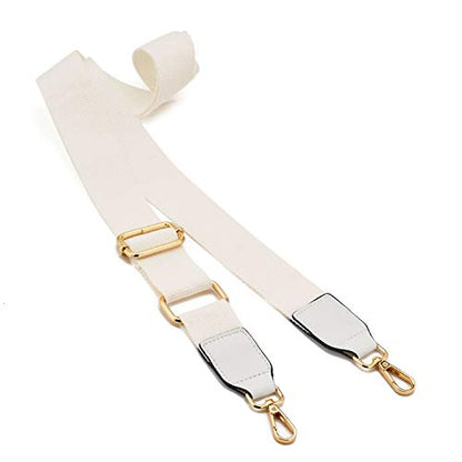 DEVPSISR Wide Shoulder Purse Strap Replacement Adjustable Belt Canvas Bag Crossbody Handbag - color: Leather Buckle-creamy White