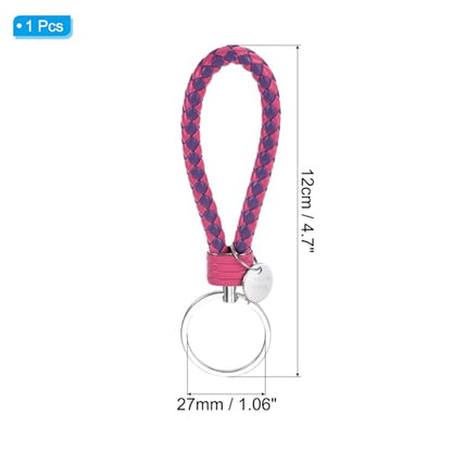 PATIKIL Braided Leather Keychain with Key Ring Sleeve, PU Woven Wristlet Lanyard Strap Fob Keyring Holder for Car Bag Pendant - color: Purple Rose Red