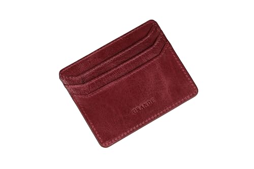 grande 3633 Genuine Leather Card Holder For Women and Men Super Slim Minimalist Small Snap Wallet (Rustic Burgundy) - color: Rustic Burgundy