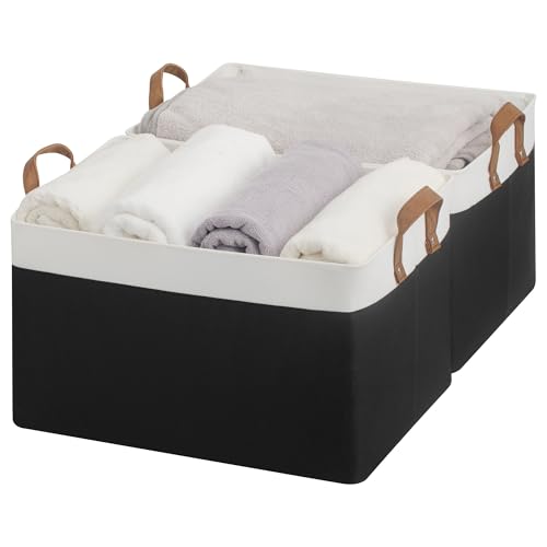 StorageWorks Fabric Storage Bins, Black and White, Jumbo, 2-Pack | With Reinforced PU Handles, 45L, Metal Frame, Collapsible, Storage Basket for Shelves, Closet, Holds Clothes, Towels, Blanket - color: Black and White, size: 19" L x 13 ¼" W x 11" H
