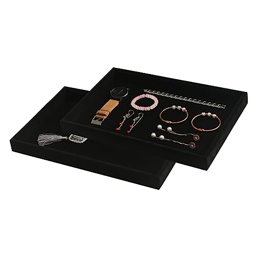 Coward 2Pcs/Set Black Velvet Stackable Jewerlry Organizer Tray Velvet Blank Tray Holder for Beads Bracelets Necklaces Earrings Store Selling or Home Show - color: Black Velvet, size: Blank+Blank