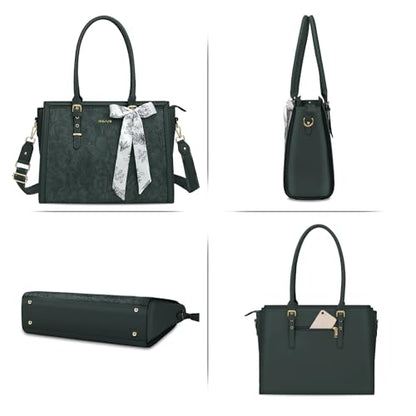 MOSISO Laptop Bag for Women, 15.6-16 inch PU Leather Tote Bag - color: Emerald Green, size: 16 inch