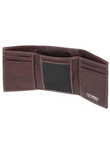 Steve Madden Men's Rfid Trifold Wallet With Id Window - color: Brown (Antique)
