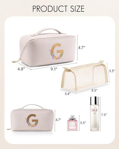 VLANDO Makeup Travel Bag with Separate Brush Pouch,Letter G,Off White - color: 14.White-G