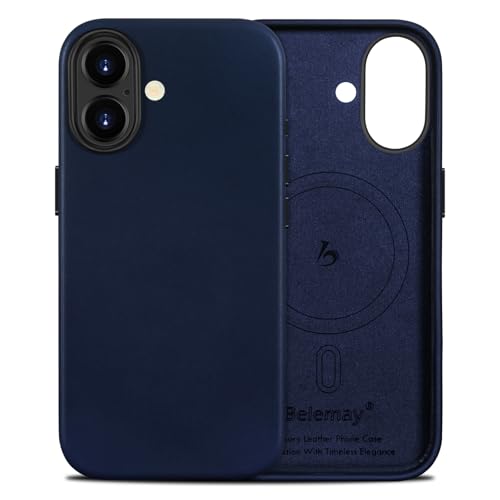 Belemay Vegetable-Tanned Leather Case for iPhone 17 Compatible with MagSafe - color: Midnight Blue, size: iPhone 17
