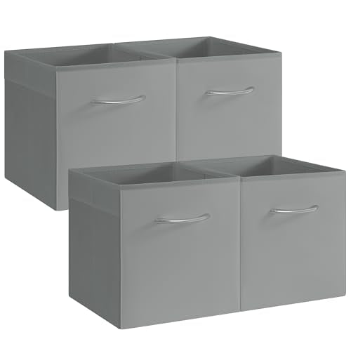 StorageWorks 11in Leather Storage Cubes, Collapsible Bins, Gray, 4-Pack | Reinforced Handle & Front Panel, Faux Leather Front, Non-woven Fabric, Collapsible, Space-Saving, For Closet, Bedroom, Office - color: Gray, size: 11 Inch