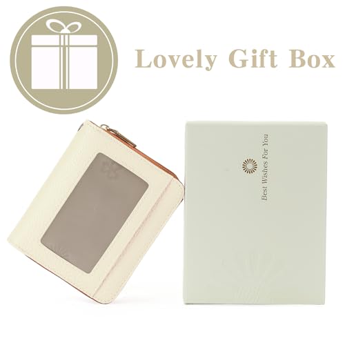 GOIACII Small Wallet for Women RFID Blocking Credit Card Holder Ladies Compact Purse Zip Around Wristlet Vegan Leather White and Brown - color: C04 White & Brown