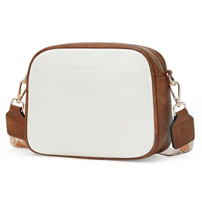 GOIACII Top-Handle Crossbody Bags for Women Soft Leather Trendy Purse Circle Handbags Small - color: D03 White and Brown