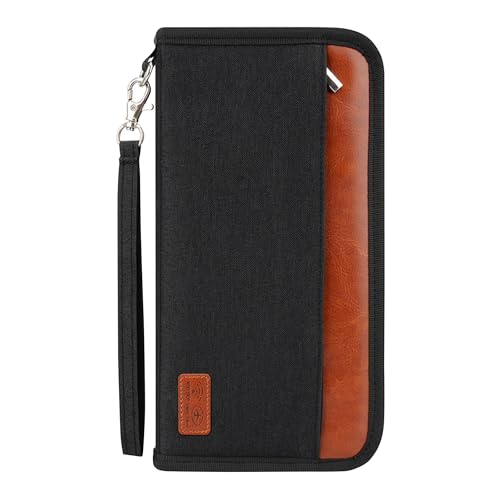 Passport Holder Family Travel Large RFID Blocking Passport Organizer, Travel Essentials Premium Wallets Credit Cards Case, Multi Pocket Waterproof Document Bag for Airports Vacations Business Trips