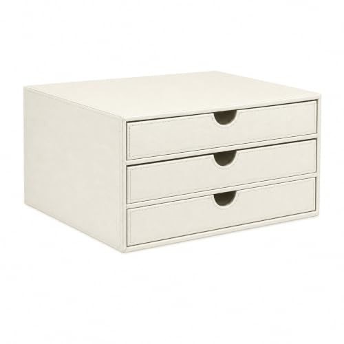UnionBasic Document Organizer, 3-Drawer File Cabinet Document Storage Box, Office Desktop Filing Organizer, Creamy White | Document Storage Box, Office Desktop Filing Organizer, Printed Oil Faux Leather - color: Creamy White, size: 3-Drawer Organizer