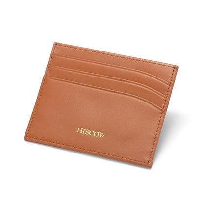 HISCOW Slim Full Grain Leather Card Holder, Cognac | Men's minimalist EDC wallet, front pocket carry, 6 credit card slots & center pocket, fits folded bills, premium gift box - color: Cognac