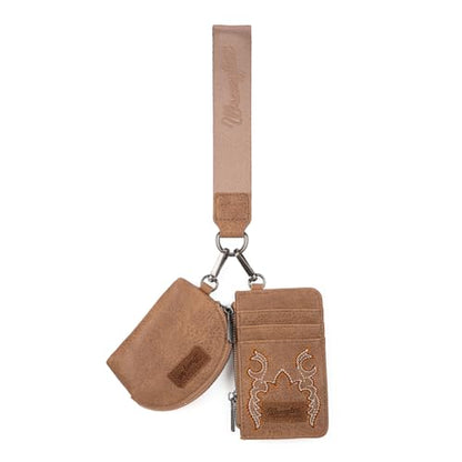 Wrangler Keychain Wristlet Wallets for Women Western Dual Pouch Wristlet Credit Card Holder Wallet - color: B-khaki