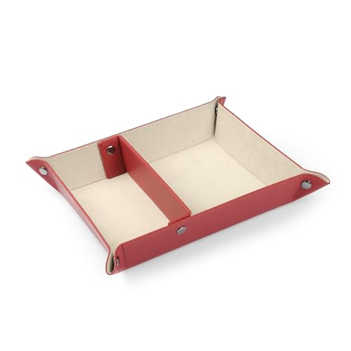 Londo Leather Tray Organizer - Practical Lightweight Water Resistant Computer Table Desk Storage Box for Wallets, Watches, Keys, Coins, Cell Phones and Office Equipment - color: Red