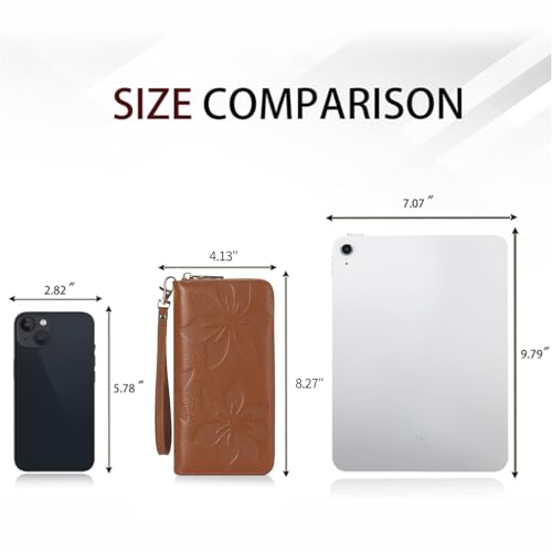 GOIACII Women's Wallet Ladies Large Capacity Wristlet Long Phone Clutch Purse Bifold Credit Card RFID Blocking Leather - color: C02 Brown
