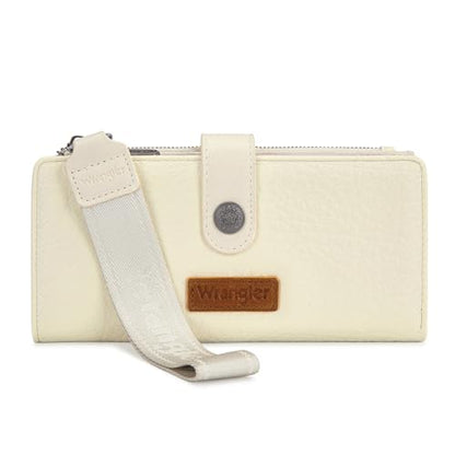 Montana West X Wrangler Wristlet Wallets for Women Large Bifold Clutch Wallets with Coin Purse Smooth Zipper and Rfid Lining - color: Beige