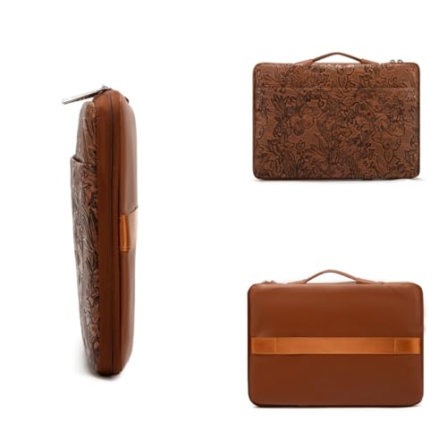 Kinmac Embossed PU Leather 360° Heavy Duty Protective Laptop Sleeve with Poacket (Coffee Flower, 12.5 inch-13.6 inch) - color: Coffee Flower, size: 12.5 inch-13.6 inch