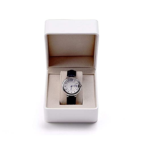 White PU Leather Luxury Single Watch Gift Box with Velvet Lining | Single watch box with removable cushion, fits most watch styles and sizes,ideal storage & holiday gift box - color: WHITE