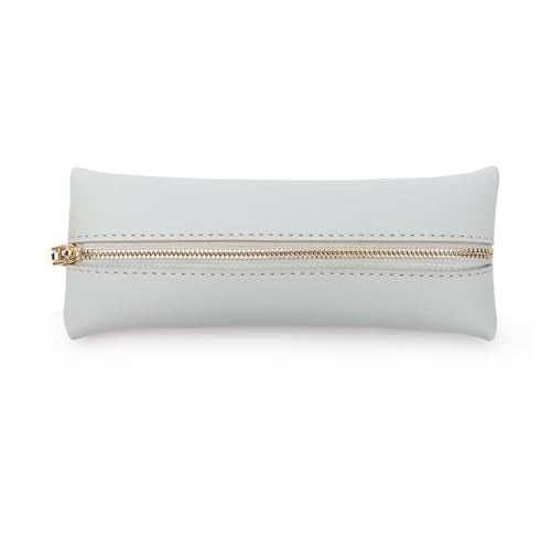 Faux Leather Pencil Case Slim Pencil Pouch Small Pen Case Simple Design Stationary Storage Bag - color: Gray/FL