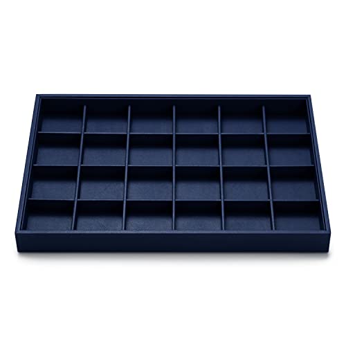 Oirlv Stackable Premium Leather Jewelry Trays 24 Grid Jewelry Organizer for Drawer Rings Earrings Holder Organizer | 24 Divided Compartments,Small-Jewelry Sorting,Stackable Storage,Drawer Organization,13.8×9.5Inch - color: Blue, size: 24 Grid Tray