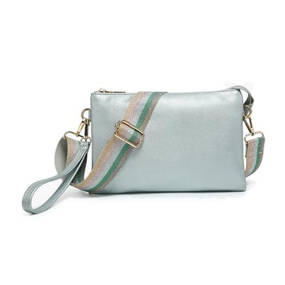 JEN & CO. Izzy Crossbody Bag, Wristlet Clutch Shoulder Purse for Women | Vegan Leather, 3 Compartments, Handbag with Inside Card Slots, Removable Wristlet, Adjustable Guitar Strap for Daily Travel - color: Winter Mint