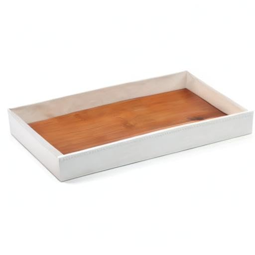 J JACKCUBE DESIGN Leather Bamboo Vanity Tray, Bathroom Organizer, Catch All Valet Tray for Women Perfume, Jewelry, Makeup, Candles, Key, Phone, Sunglasses (White)- MK205B - color: White