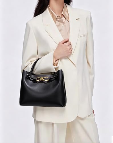Woven Tote Bag for Women Leather Shoulder Handbag Designer Top Handle Purses - color: D-chocolate