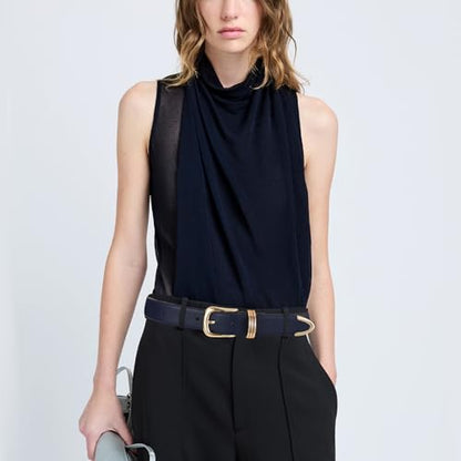 Women's Leather Belts with Metal Buckle Fashion Ladies Waist Belt - color: Navy Blue, size: L: Fit Waist Size 35"-39"