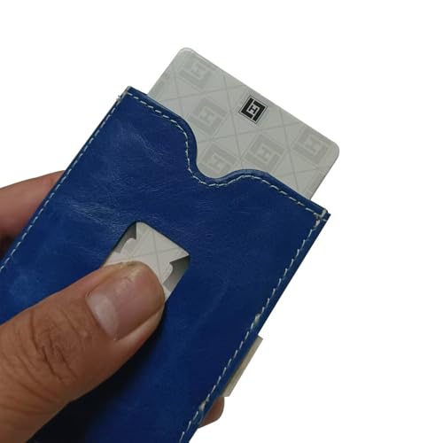 LLH Leather Trifold Wallet - RFID Blocking with Stainless Steel Locking Clip Wallet, Minimalist Front Pocket RFID Blocking Credit Card Holder (Blue) - color: Blue