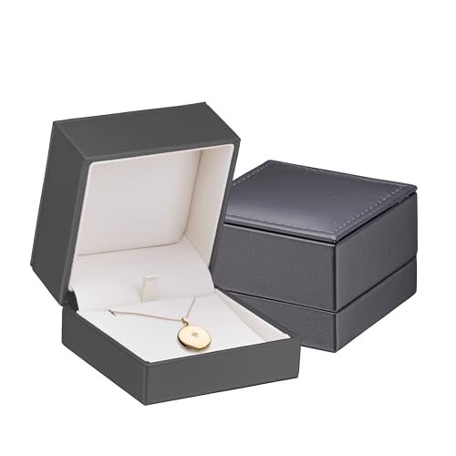 Premium Leather Necklace Box for Jewelry - Ideal for Small Necklaces & Pendant - Luxury Necklace Gift Box with Superior Stitching & Matching Outer Box by AllurePack - color: Charcoal Grey, size: Pendant Box