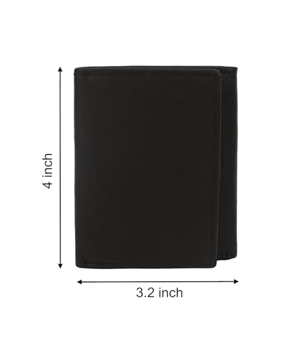 Leatherboss Leather Boys Slim Compact Flap Id and Coin Pocket Trifold Wallet for men women, Black - color: Black