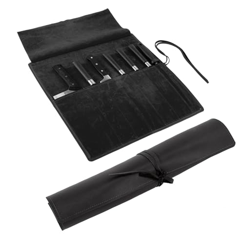 Genuine Leather Knife Roll, Knife Bags for Chefs Professional | Small Chef'S Knife Case Holder, Knives Holders Protectors with 7 Slots - color: 7 Slots Black